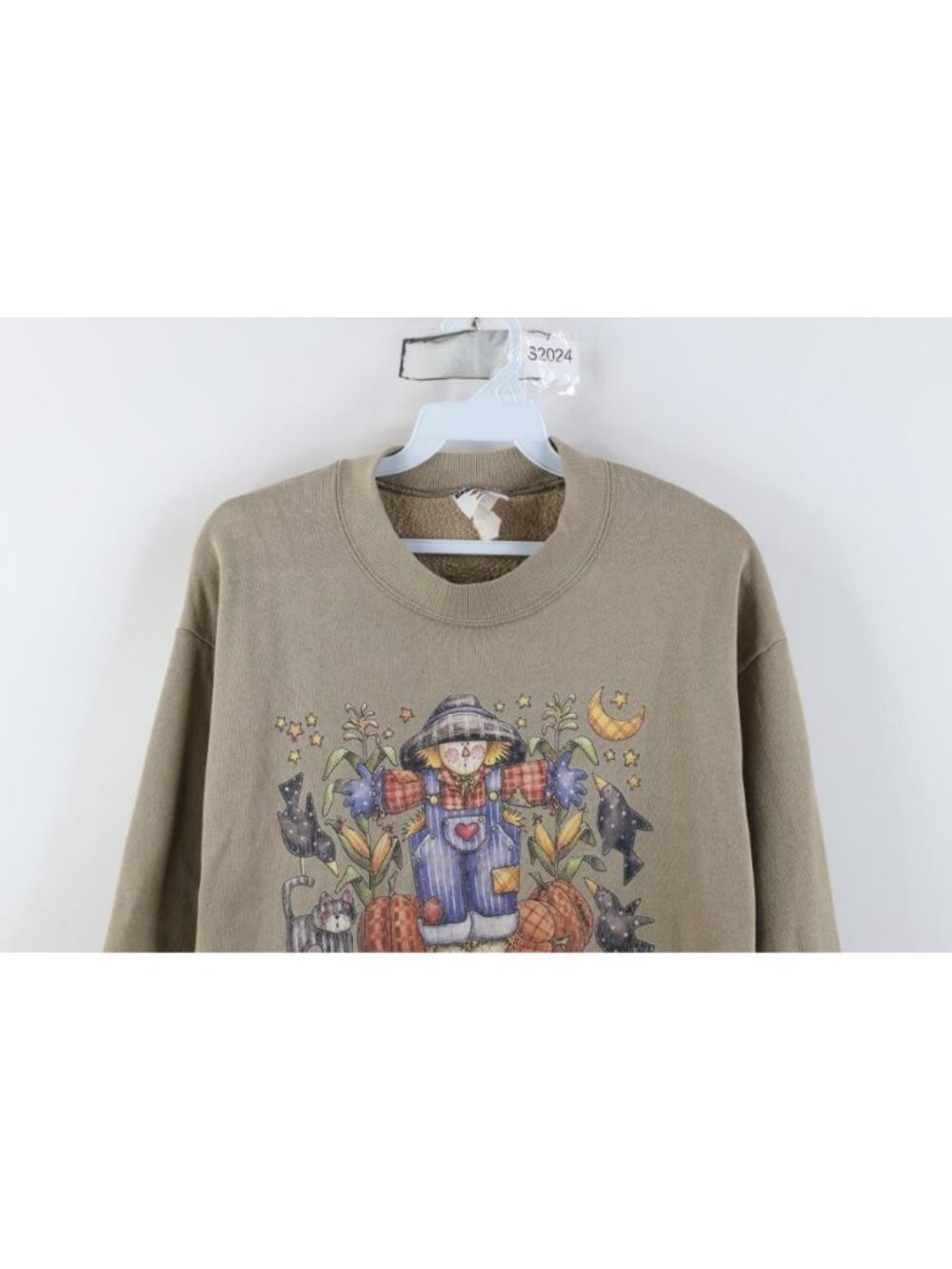 Vintage 90s Streetwear Womens Medium Halloween Fall Scarecrow Cat Sweatshirt - Picture 2 of 12